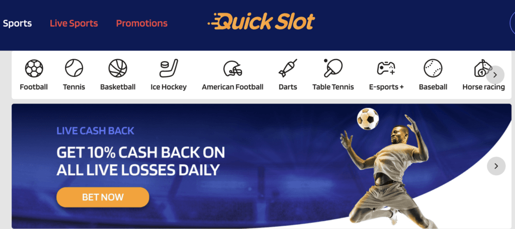 QuickSlot betting QuickSlot erbjuder en sportsbook där du kan spela på både svenska och internationella ligor. Oavsett om du föredrar populära sporter som fotboll och tennis eller vill testa till exempel e-sport finns det flera alternativ att välja mellan. QuickSlot Odds Den som vill betta på fotboll kan välja att spela på Premier League, Champions League, Allsvenskan och La Liga, medan den som vill betta på ishockey hittar alternativ som NHL och SHL på QuickSlot. Spelare kan välja mellan flera typer av oddsmarknader. Vinnarspel är såklart den mest grundläggande formen där du satsar på vilket lag eller spelare som vinner. Handikappspel ger möjlighet att jämna ut oddsen mellan favoriter och underdogs, medan över/under-spel handlar om att förutse exempelvis antalet mål eller poäng i en match. Det finns även specialspel på Quickslot där du kan betta på vem som gör nästa mål eller hur många kort som delas ut i en fotbollsmatch. Eller varför inte betta på vilken spelare som vinner skytteligan i Allsvenskan? För den som vill kombinera flera matcher på en spelkupong finns även kombinationsspel. QuickSlot erbjuder även en cashout-funktion som låter spelaren stänga sitt spel i förtid, antingen för att säkra en vinst eller minimera en förlust. Livebetting hos QuickSlot QuickSlot erbjuder liveodds på en rad sporter, där fotboll, tennis och ishockey är särskilt populära. Man kan exempelvis spela på vilket lag som gör nästa mål, vem som vinner nästa set i en tennismatch eller vilket lag som går segrande ur en specifik period i en hockeymatch. Uppdateringen sker direkt. Däremot saknas möjligheten att live-streama matcher direkt på QuickSlot.